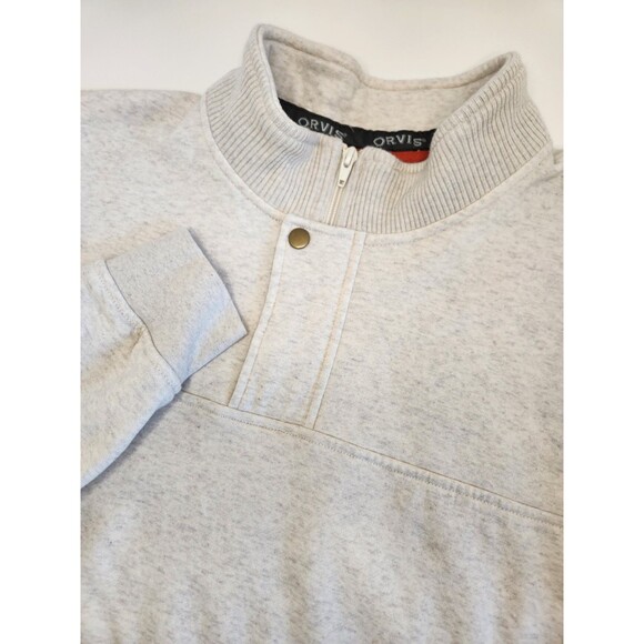 Orvis Sweatshirt Men's XL White Long Sleeve 1/4 Zip Snap Pullover Mock Outdoors - Picture 1 of 8